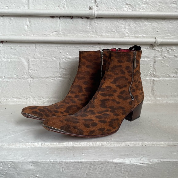 Jeffery West Leopard Chelsea Boots - Picture 1 of 6